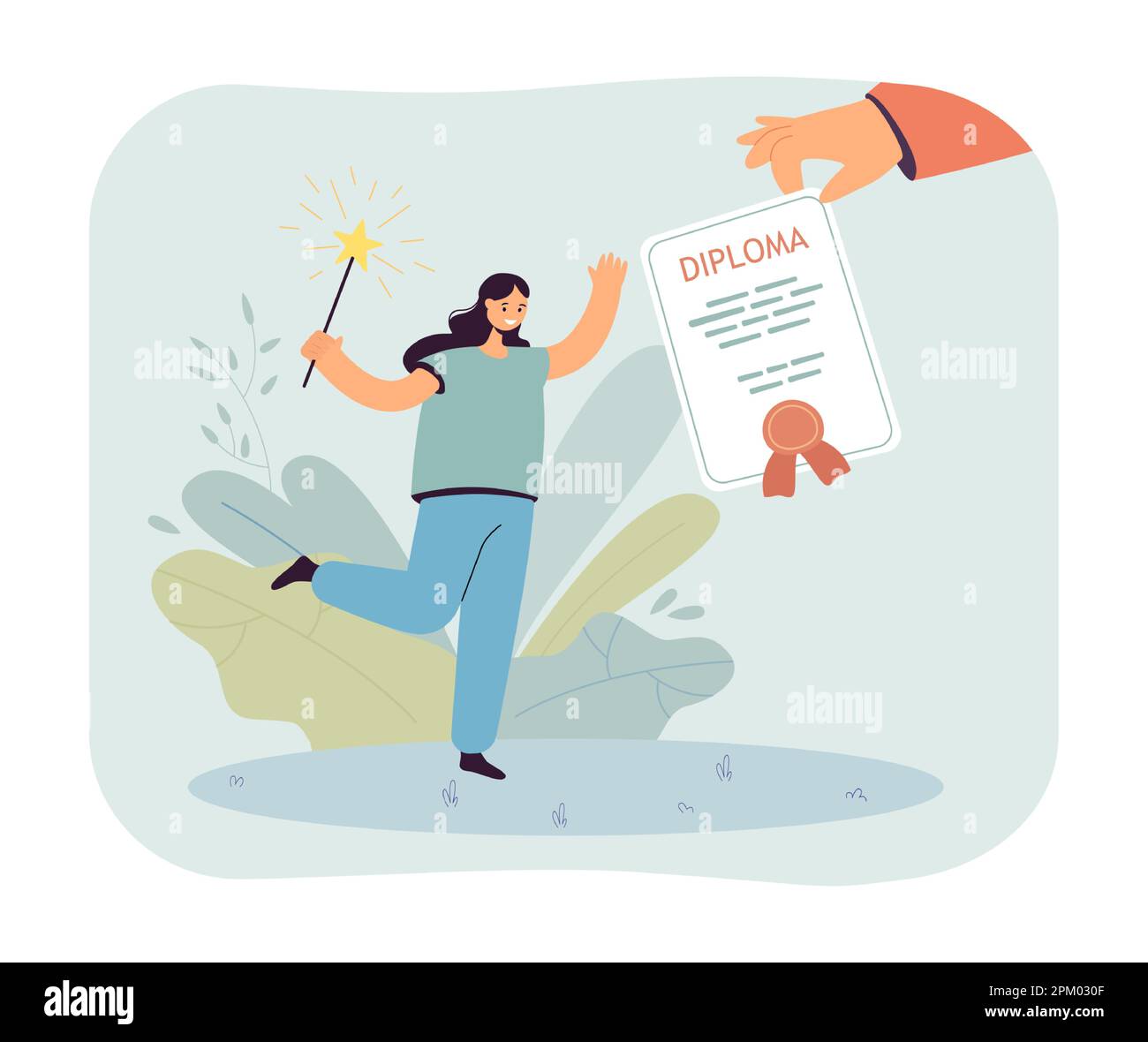 Happy female graduate student and hand holding diploma Stock Vector ...