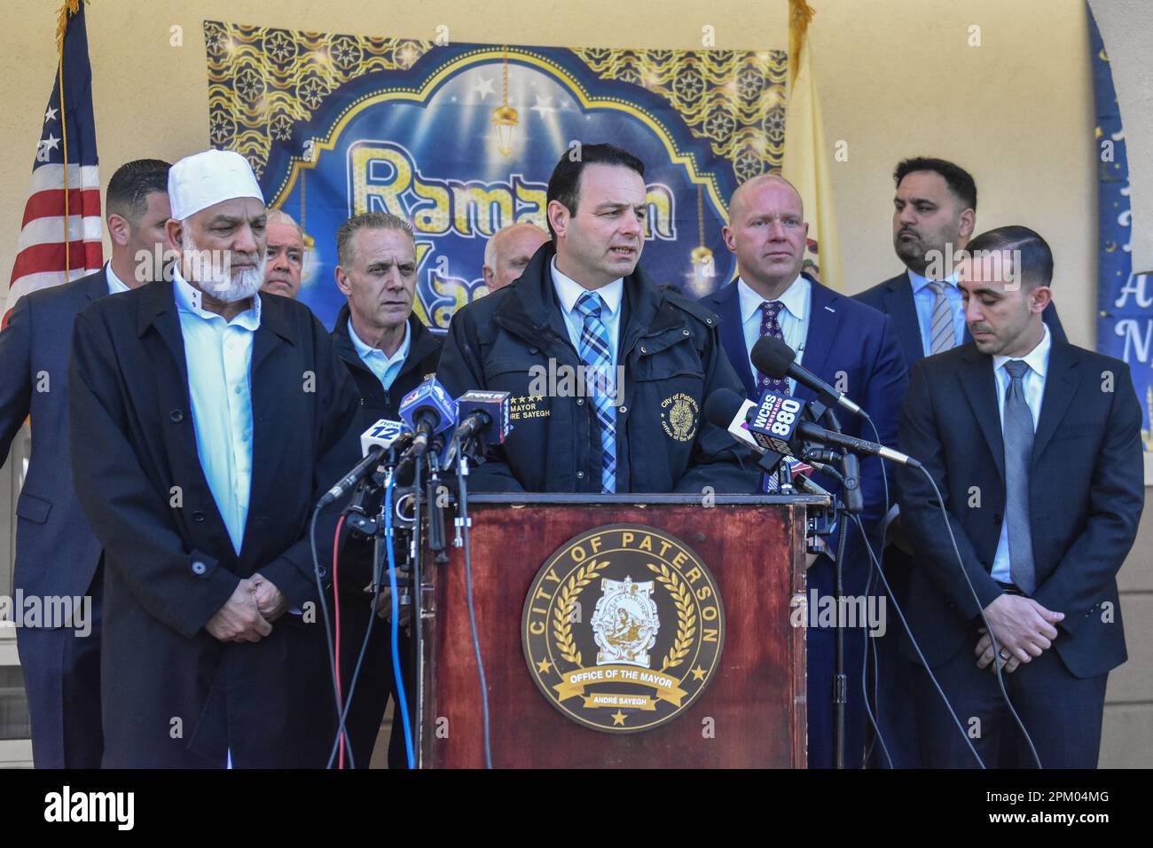 Mayor of Paterson Andre Sayegh delivers his remarks. Mayor of Paterson