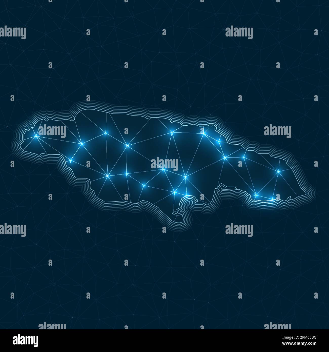 Jamaica network map. Abstract geometric map of the country. Digital connections and