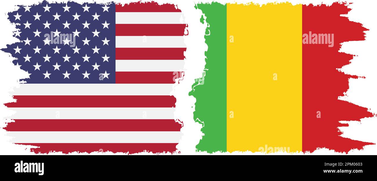 Mali and USA grunge flags connection, vector Stock Vector