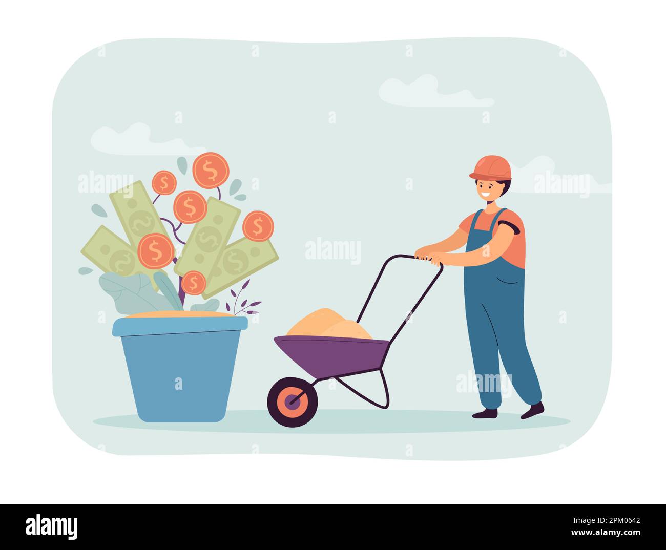 Cartoon boy in uniform bringing sand to money tree Stock Vector Image ...