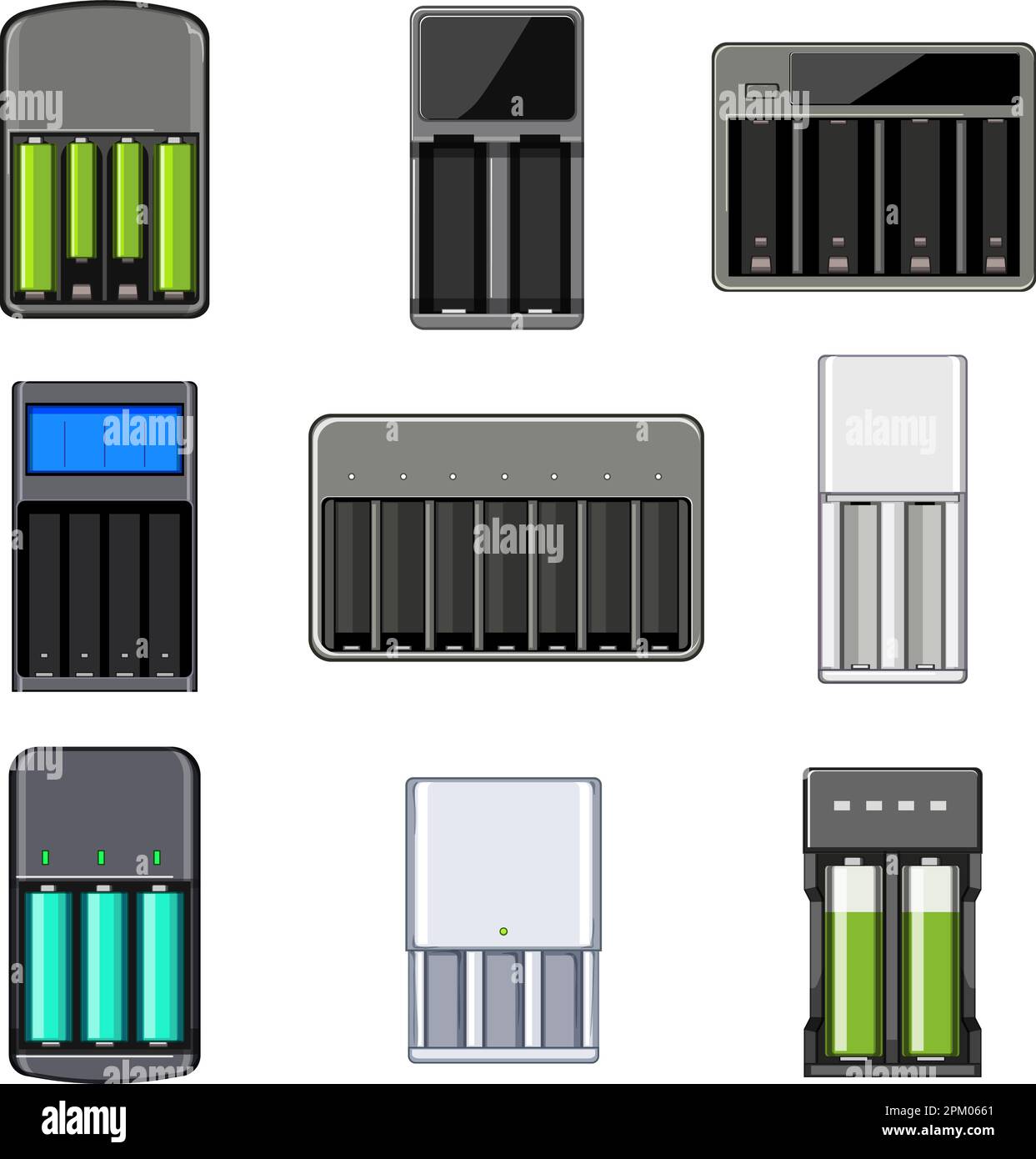 aa battery charger set cartoon vector illustration Stock Vector Image