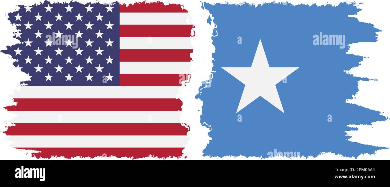Somalia and USA grunge flags connection, vector Stock Vector