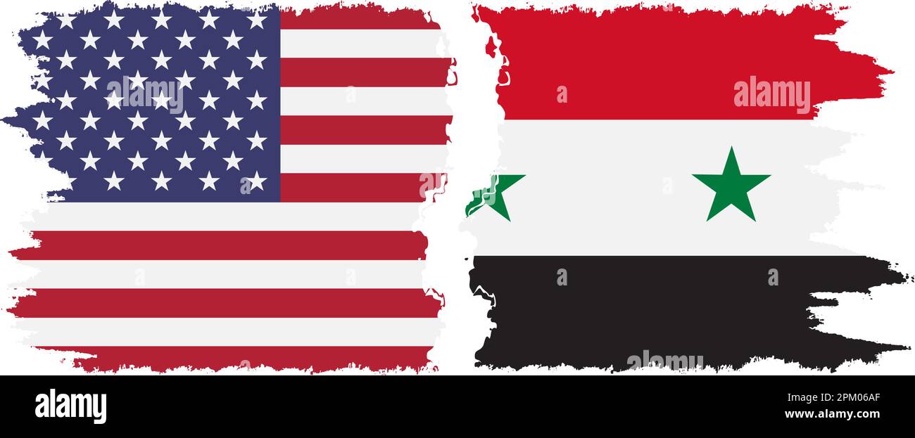 Syria and USA grunge flags connection, vector Stock Vector
