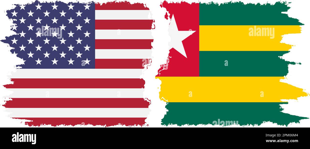 Togo and USA grunge flags connection, vector Stock Vector