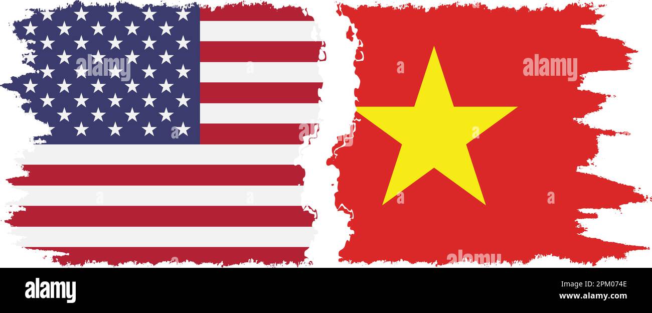 Vietnam and USA grunge flags connection, vector Stock Vector