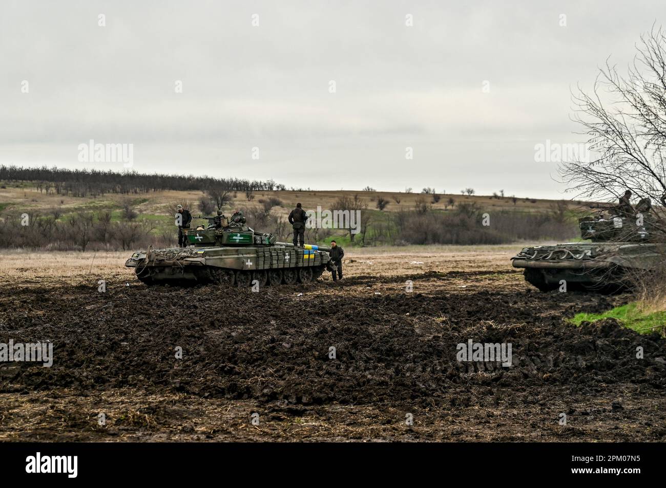 Tank Offensive Operations UKRAINE - APRIL 5, 2023 - A T-72 tank is pictured during the training ...