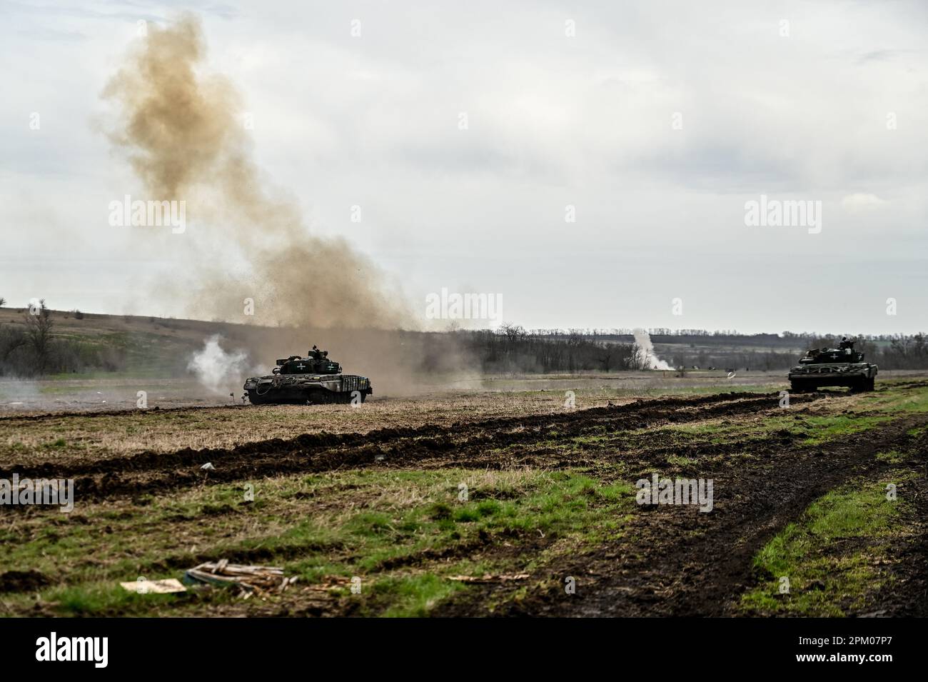Tank Offensive Operations UKRAINE - APRIL 5, 2023 - T-72 tanks are involved in training for ...