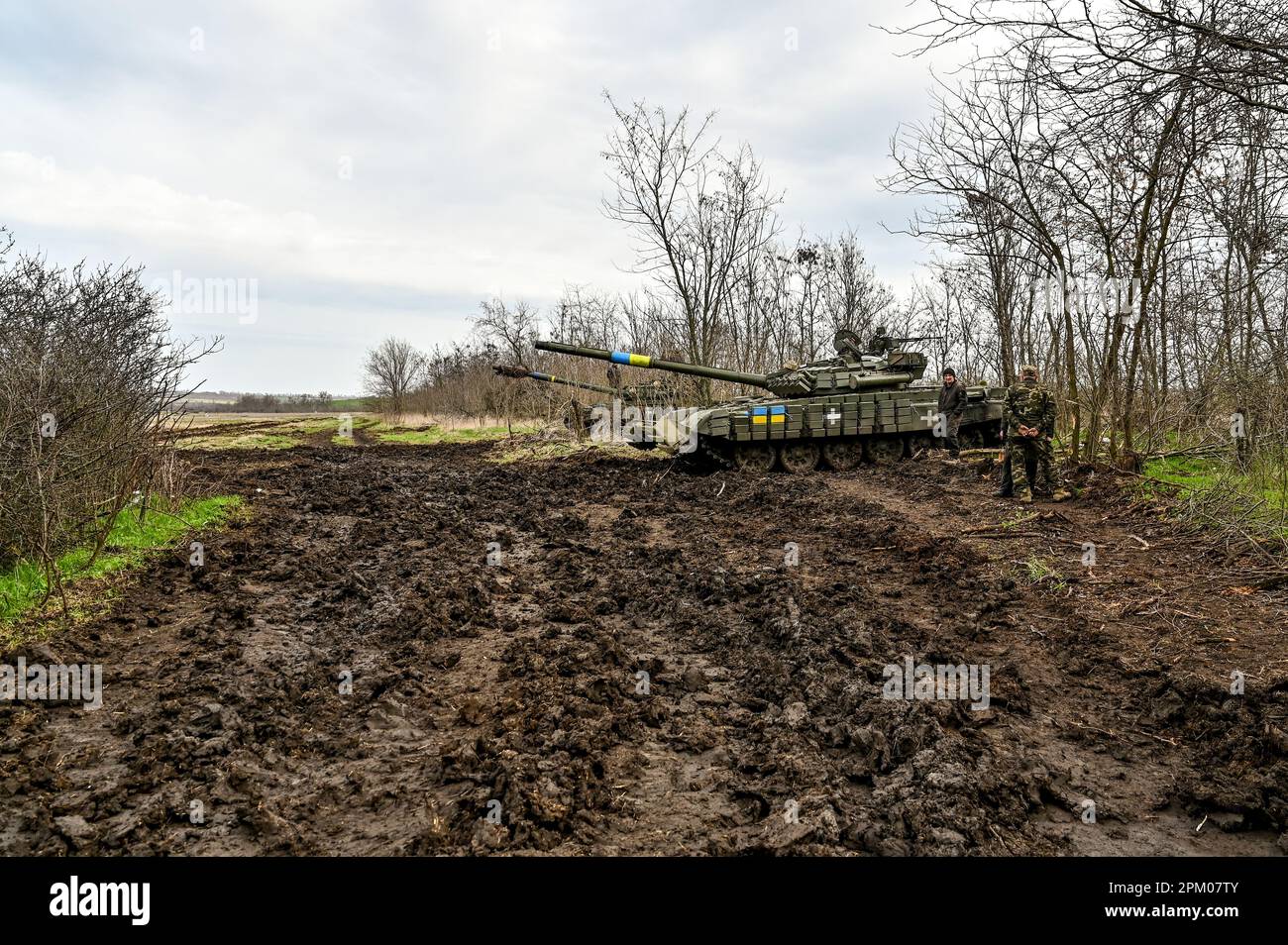 Tank Offensive Operations UKRAINE - APRIL 5, 2023 - A T-72 tank is pictured during the training ...