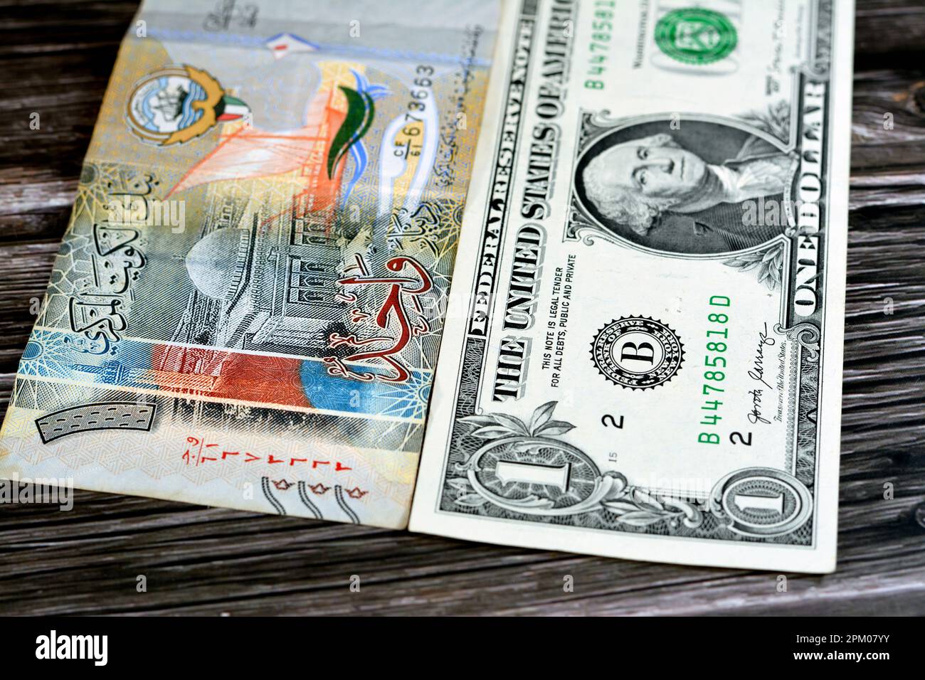 American USA dollar cash money banknote of one dollar bill and Kuwait