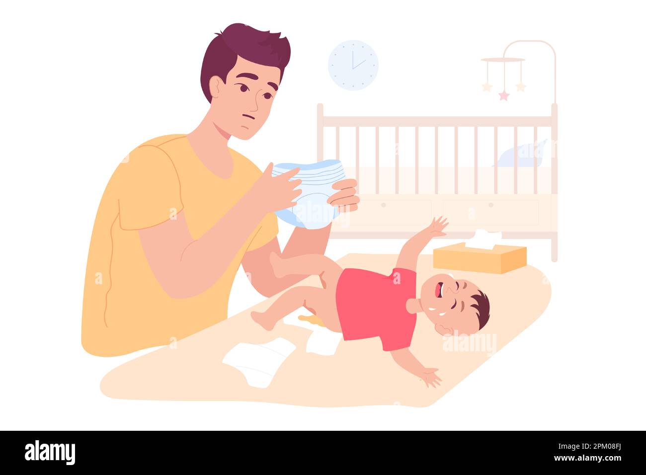 Cartoon father changing diaper of crying baby Stock Vector Image & Art
