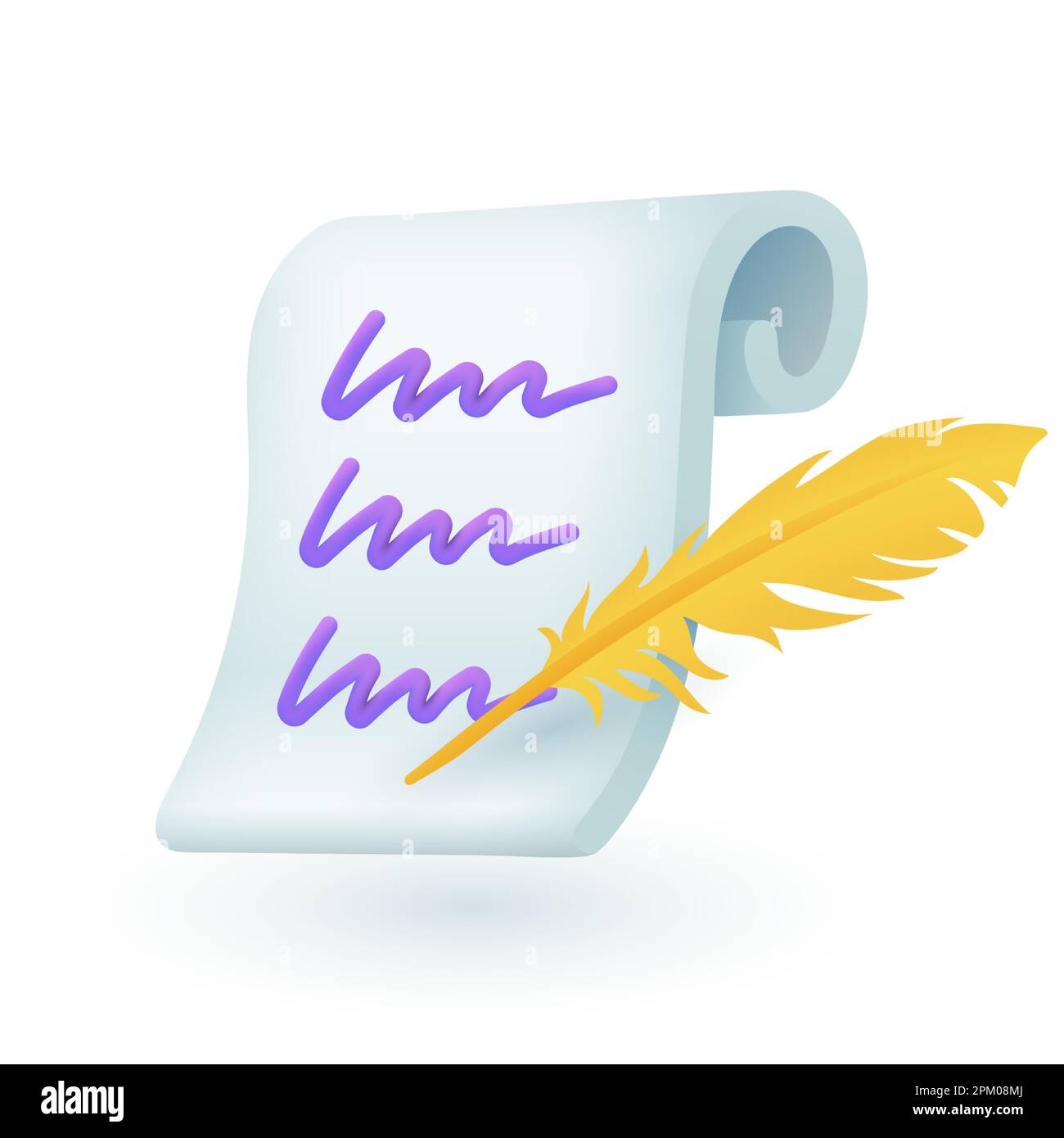 3d cartoon style feather and curved sheet of paper icon Stock Vector ...