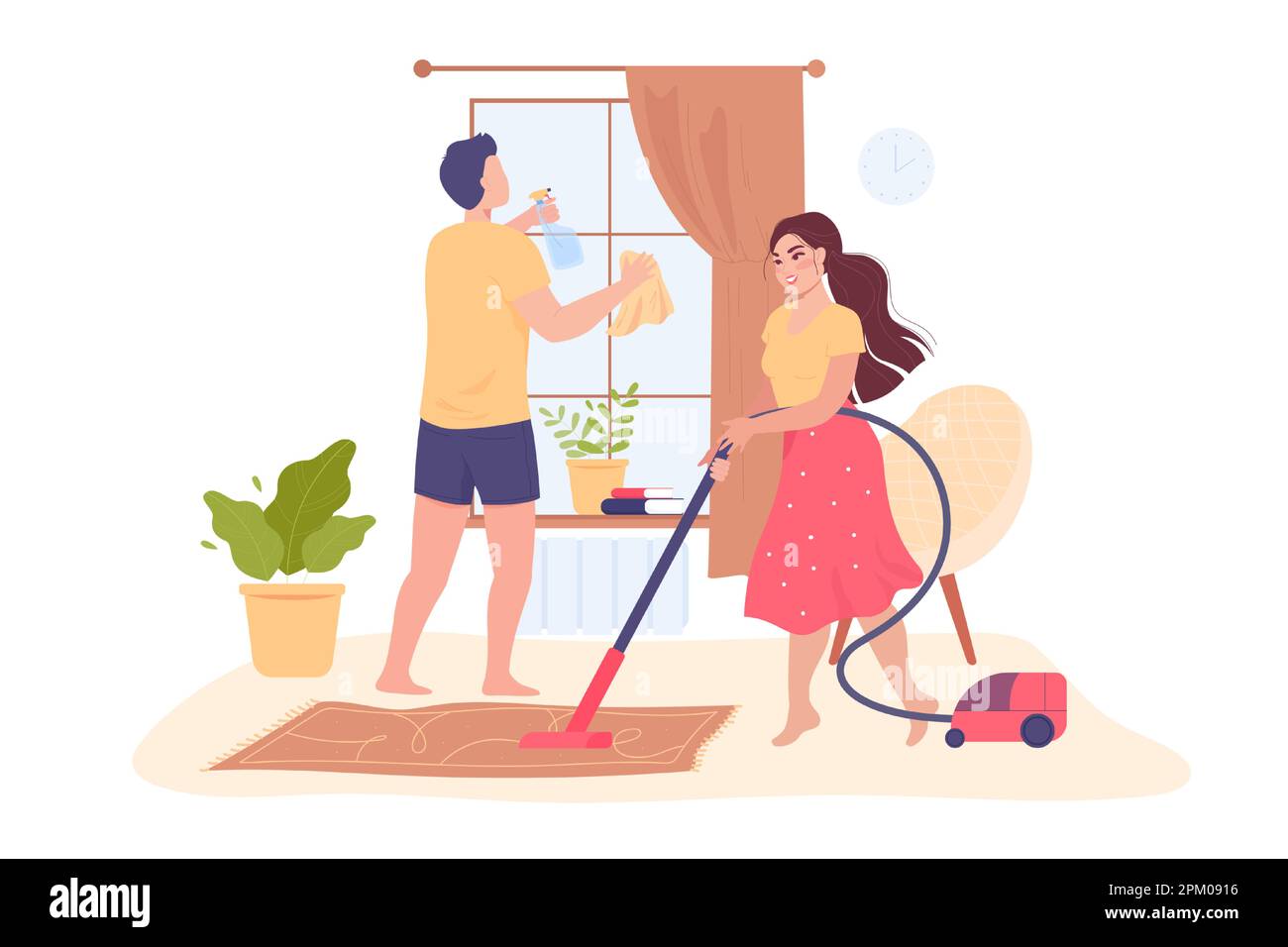 Cartoon Couple Cleaning House Together Stock Vector Image And Art Alamy 