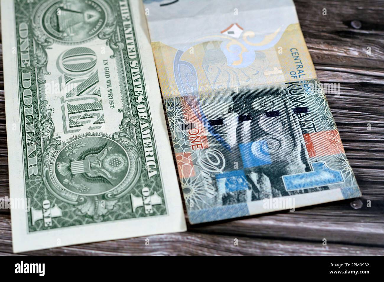 American USA dollar cash money banknote of one dollar bill and Kuwait