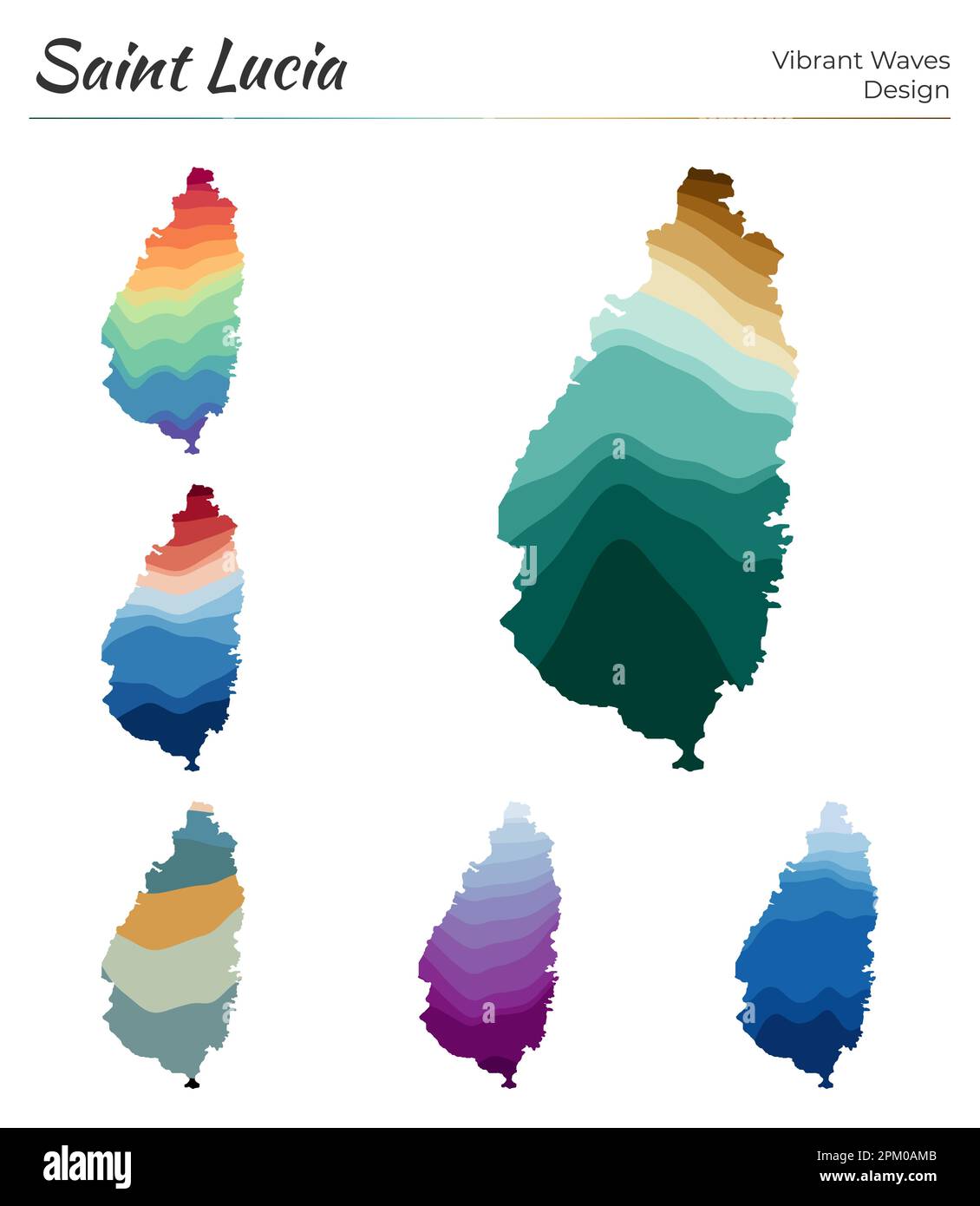 Set of vector maps of Saint Lucia. Vibrant waves design. Bright map of ...