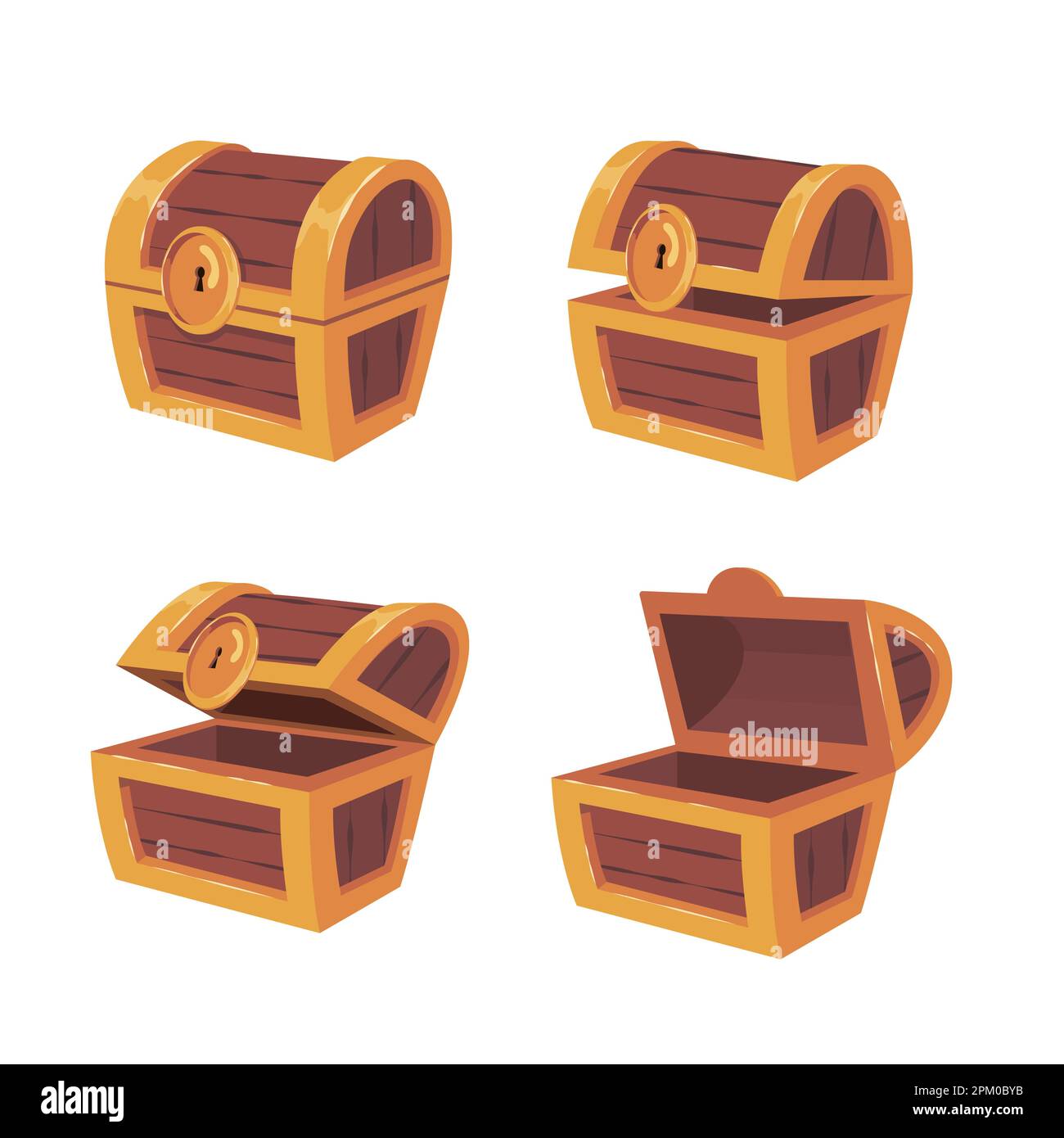 Empty old wooden chest for gold treasure set Stock Vector