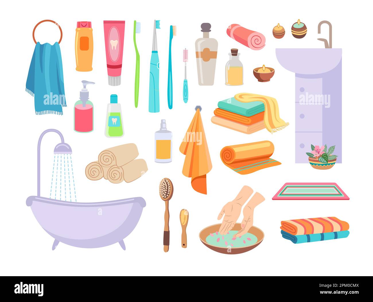 Bath accessories on white background cartoon illustration set Stock ...