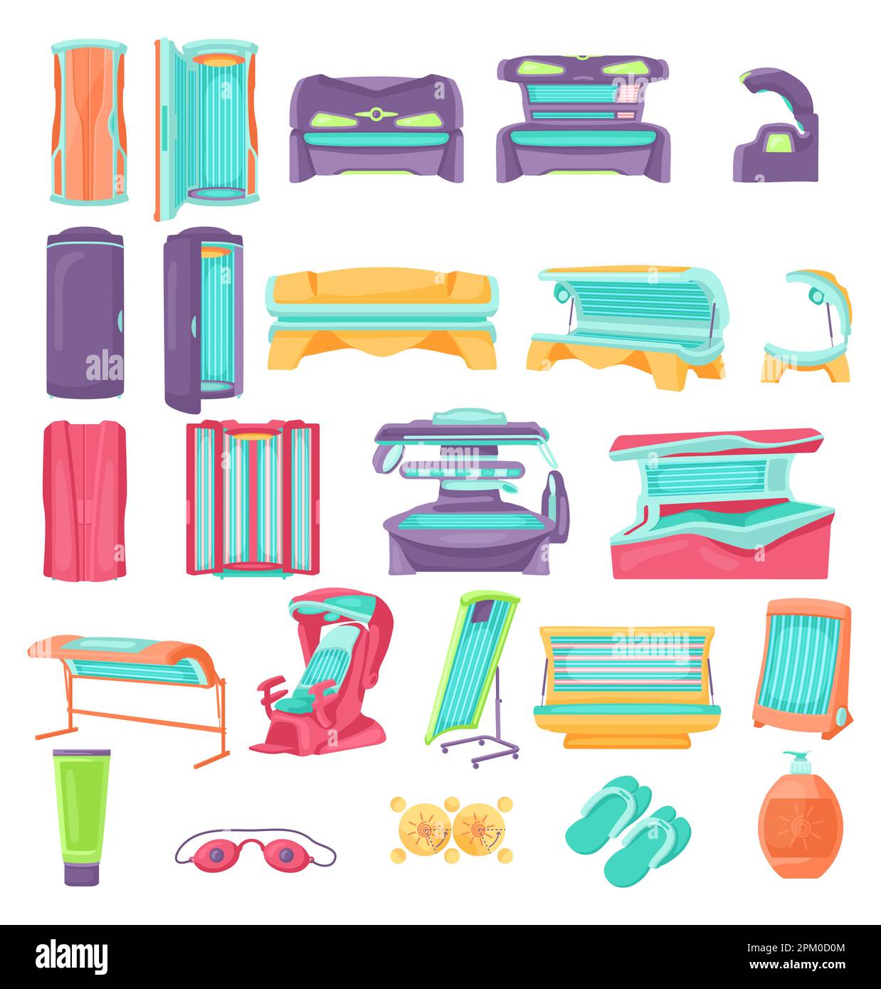 Different tanning beds cartoon illustration set Stock Vector Image