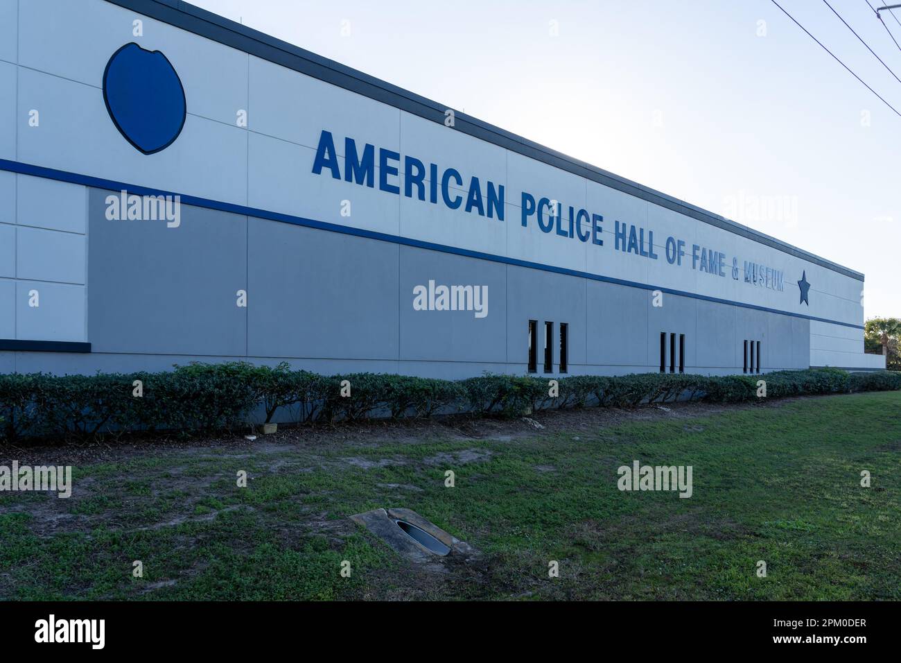 American Police Hall of Fame and Museum sign on the wall in Titusville, Fl, USA. Stock Photo