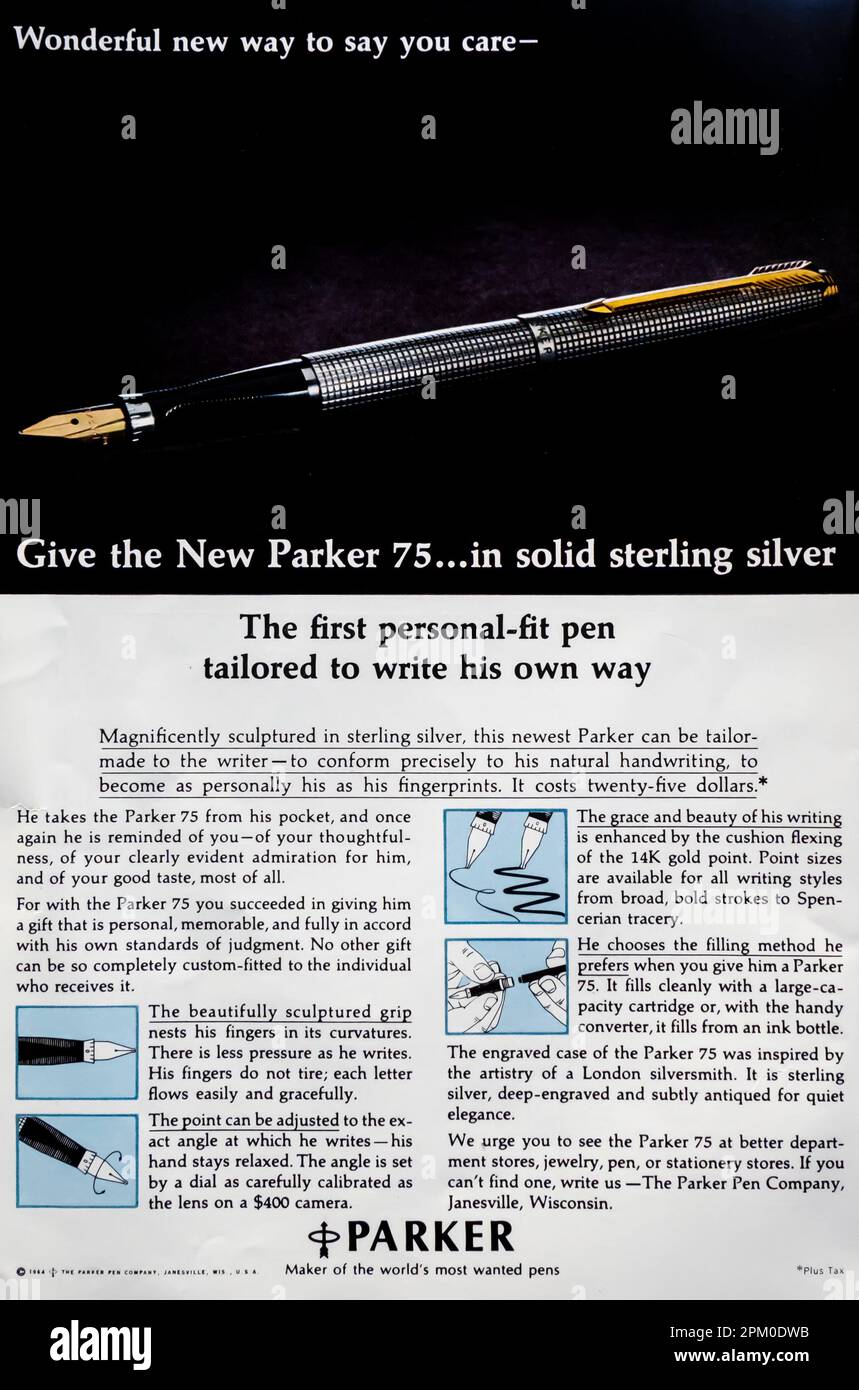 Parker 75 pen advert advert in a Natgeo magazine 1965 Stock Photo