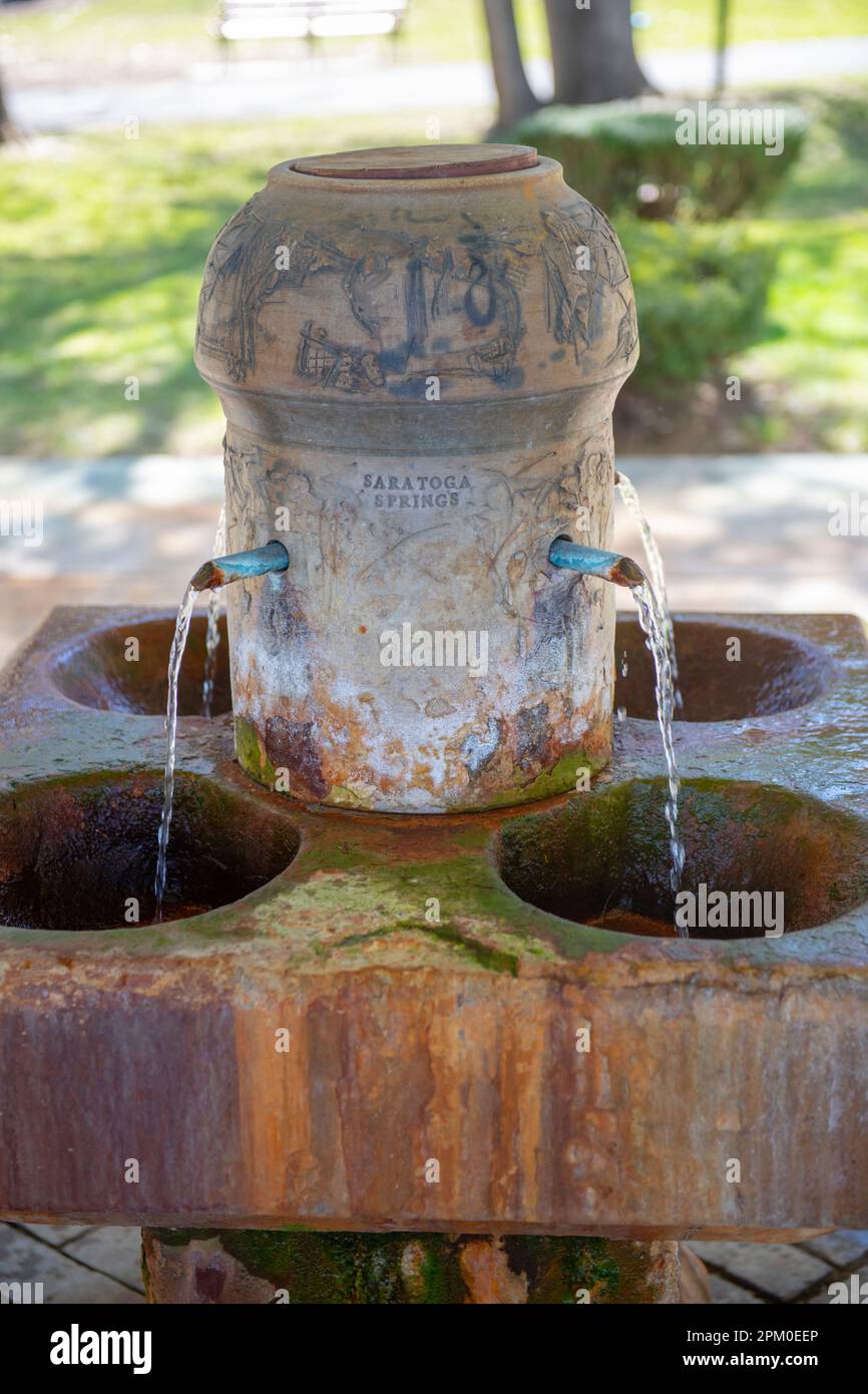 USA New York NY Saratoga Springs Congress Park Congress Spring fountain potable water historic fountain Stock Photo