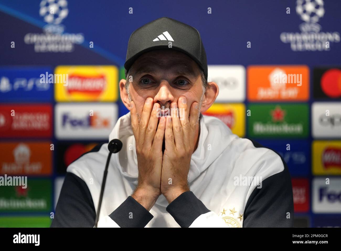 Bayern Munich head coach Thomas Tuchel during a press conference at the