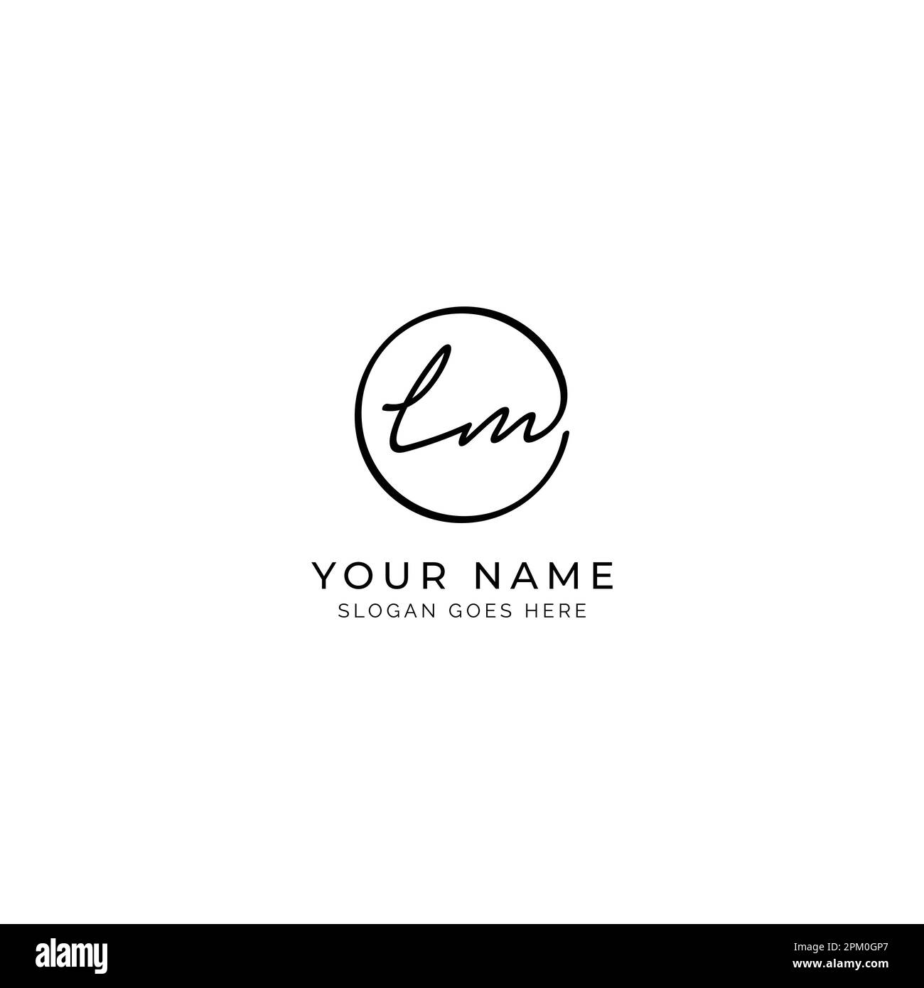 L, M, LM Initial letter handwritten and signature vector logo. Business template in round shape line art Stock Vector
