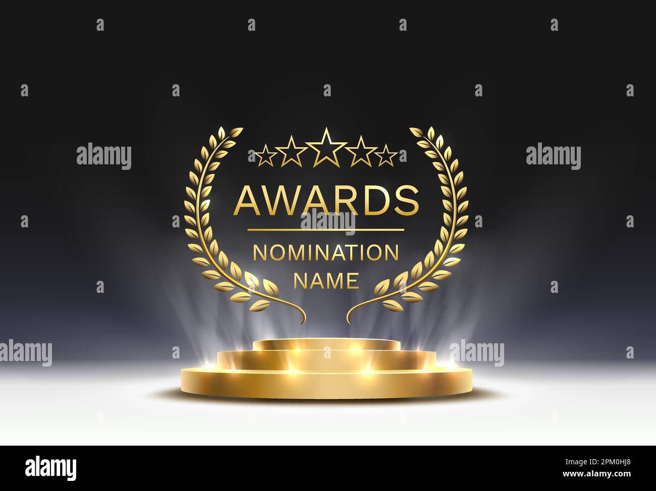 Awards nomination name podium, golden prize event, scene star ceremony. Vector Stock Vector