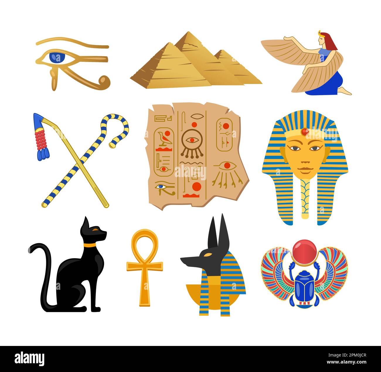 Symbols of ancient Egyptian culture cartoon illustration set Stock Vector