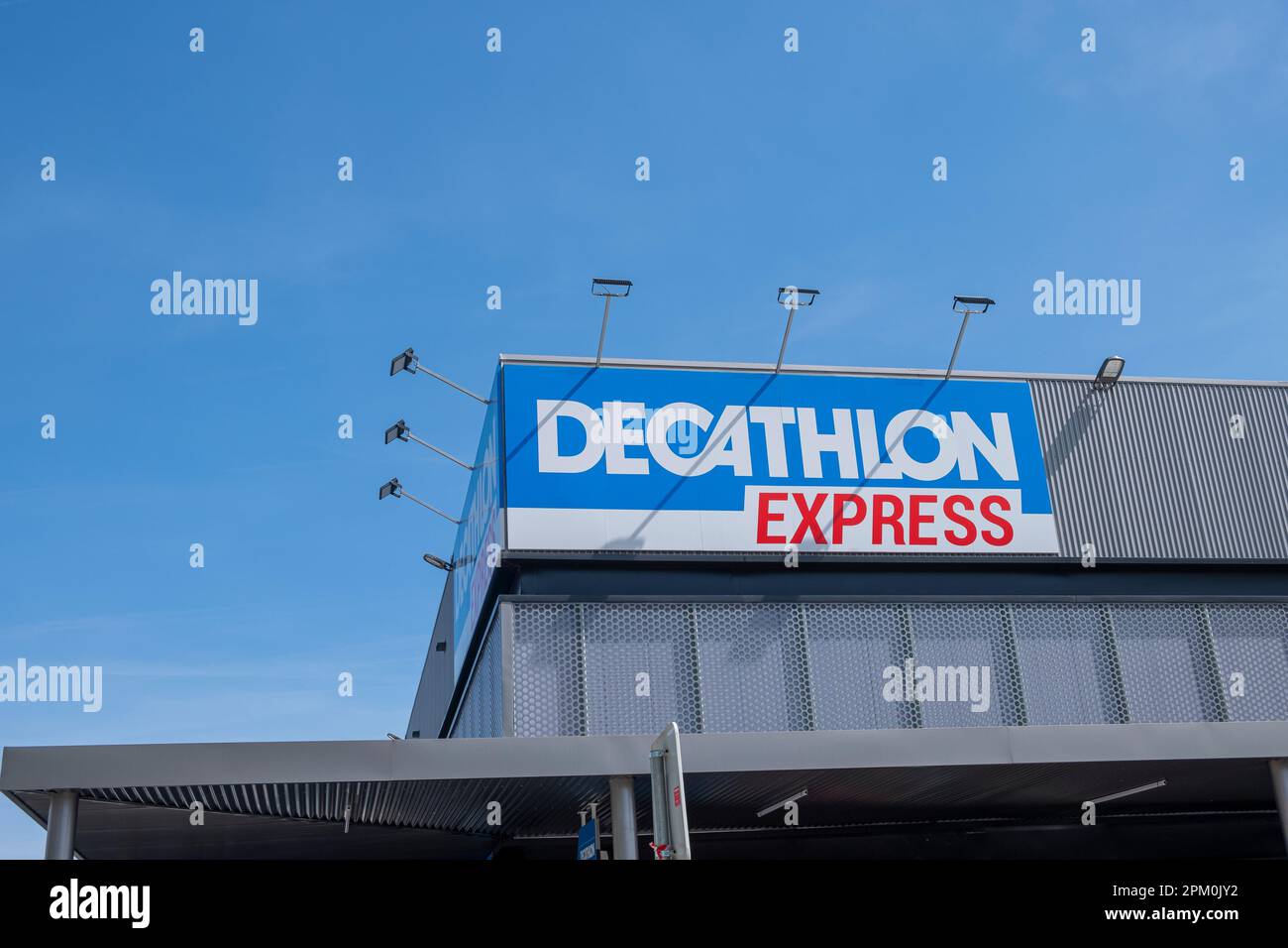 Chaves, Portugal - April 8, 2023: Facade of the Decathlon store in Chaves, Portugal. Stock Photo