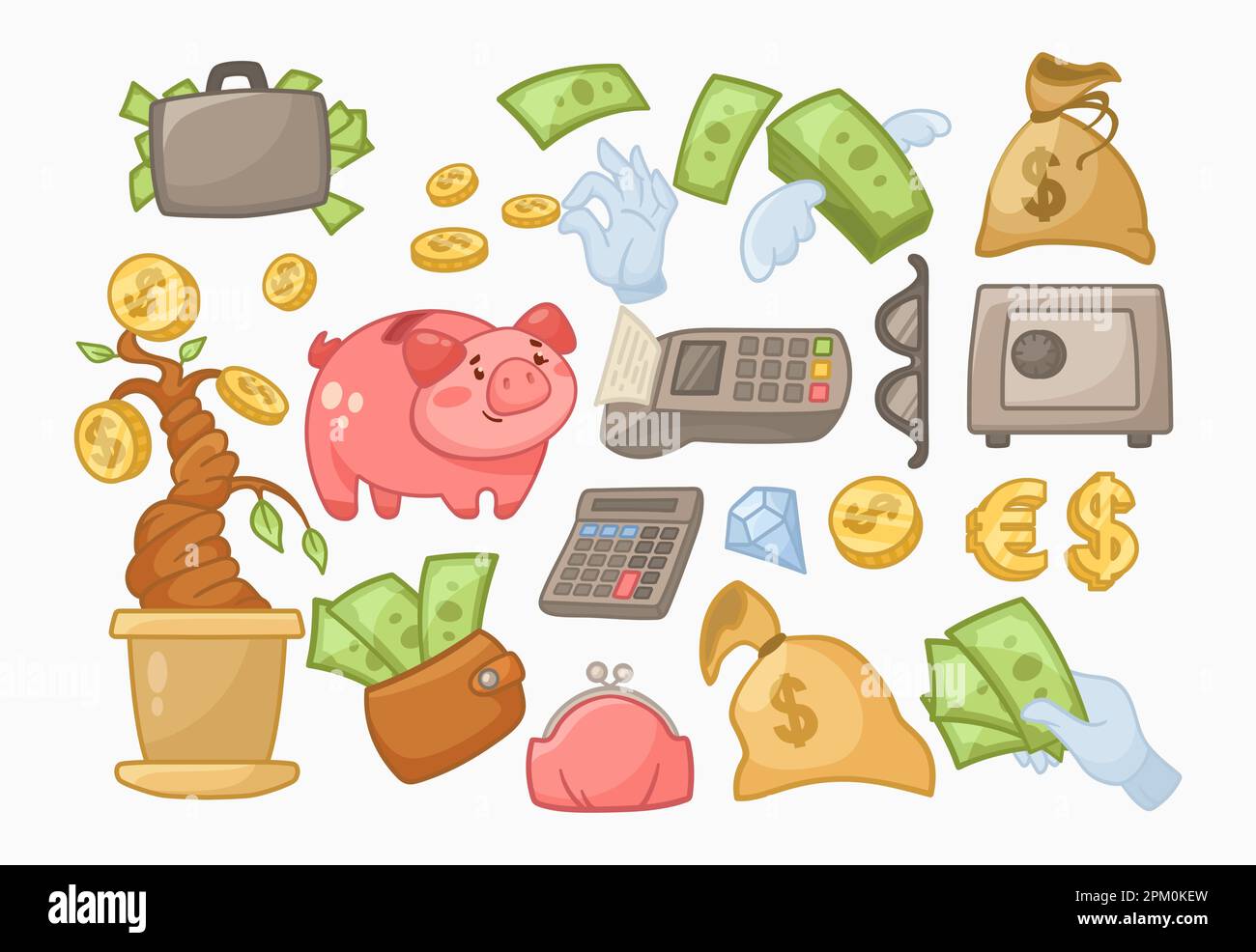 Different funny money elements vector illustrations set Stock Vector