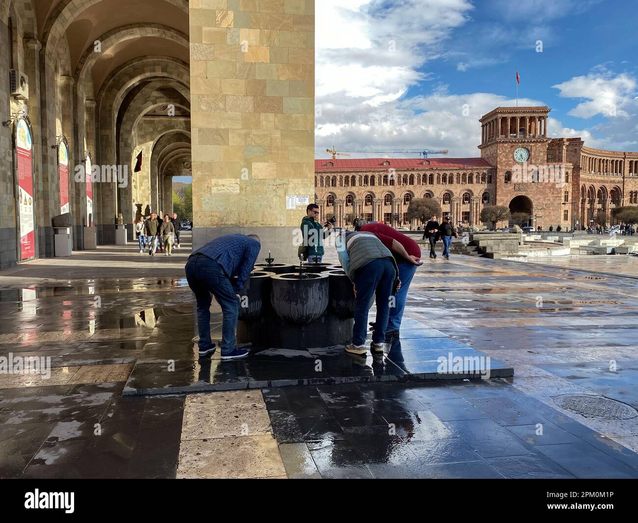 Yerevan, Armenia 27 March 2023 People drink water from the public