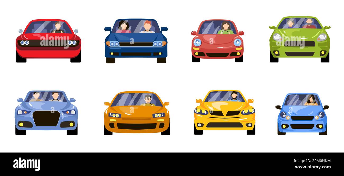 Front view of people driving cars cartoon vector illustration Stock ...