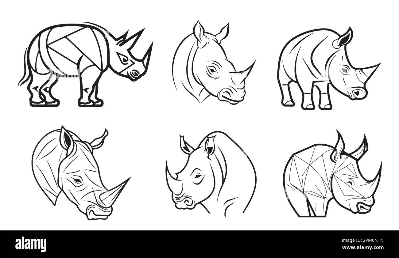 Rhino set logo sketch hand drawn in doodle style illustration Stock Vector