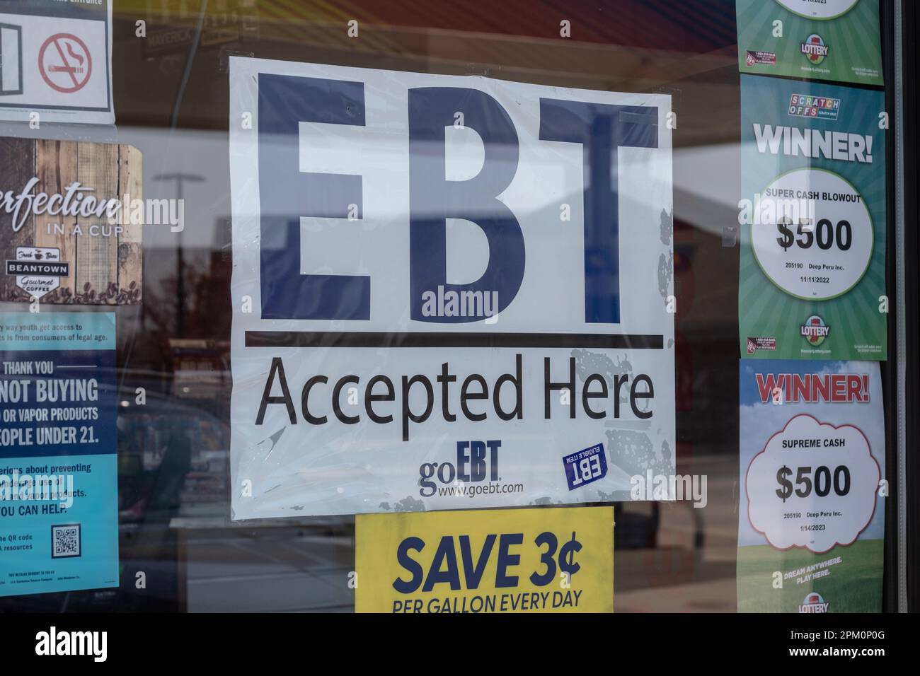 Peru Circa April 2023 EBT Accepted Here sign. Participants in SNAP