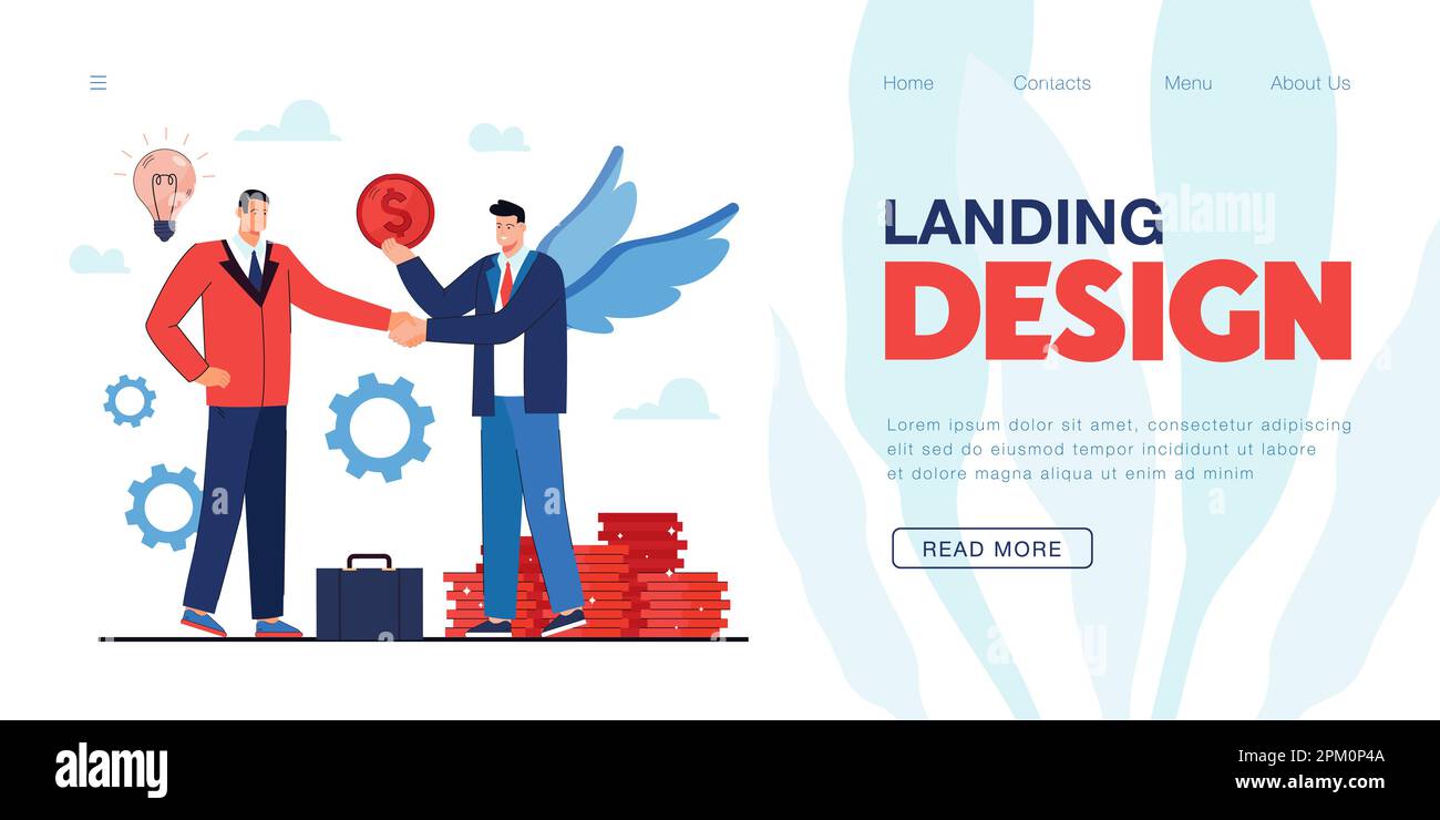 Sponsor with angel wings giving financial support to businessman Stock