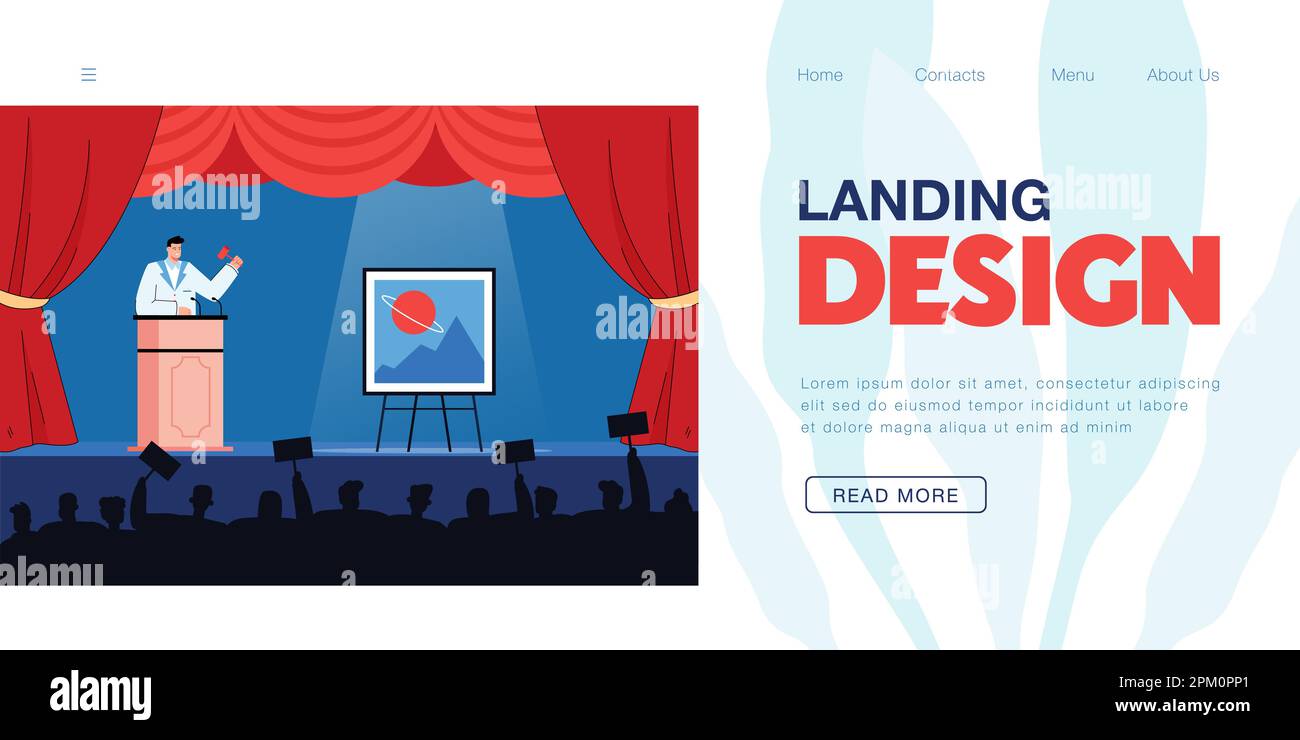 Man with gavel selling valuable painting in real time Stock Vector