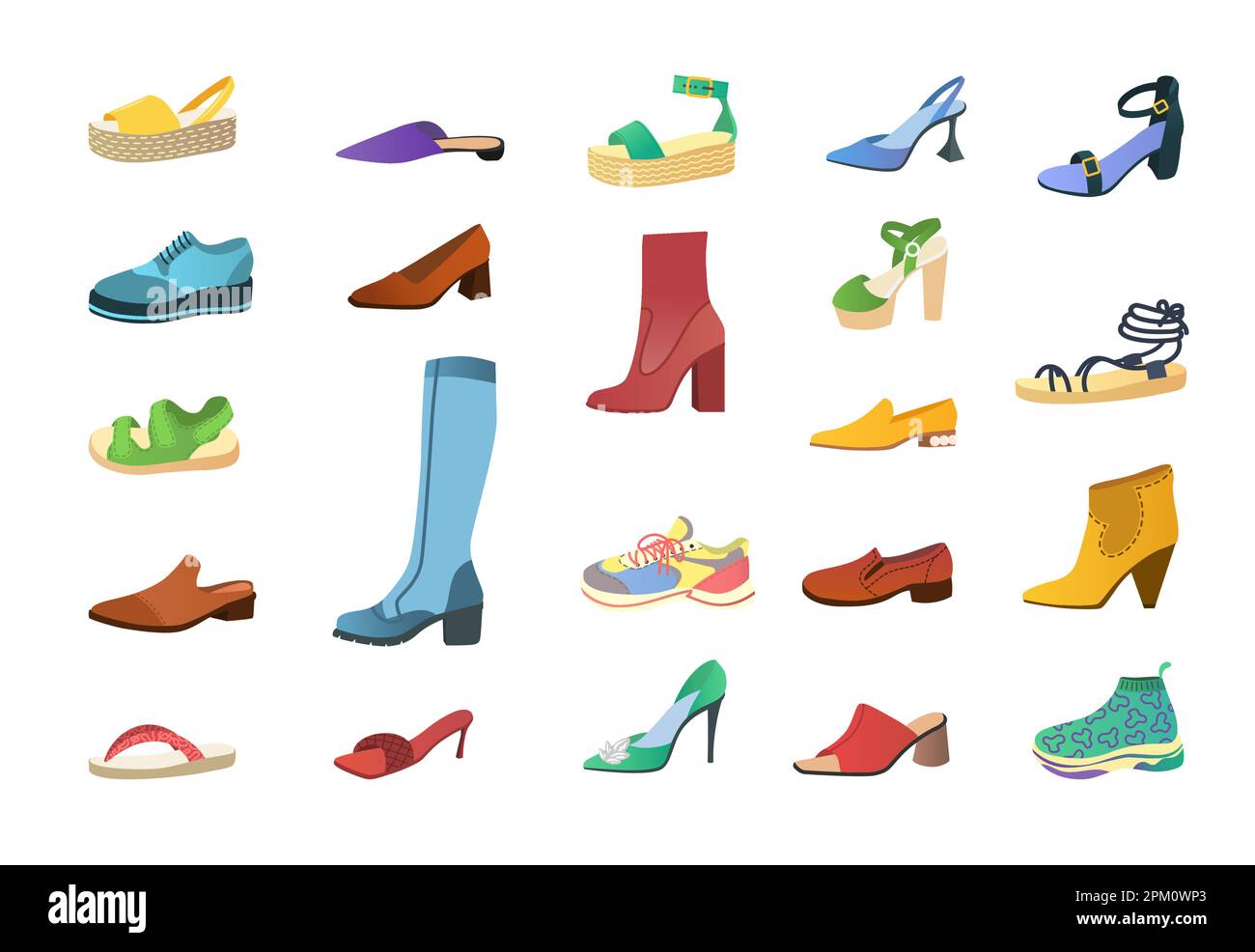 Stylish footwear cartoon vector illustration set Stock Vector Image