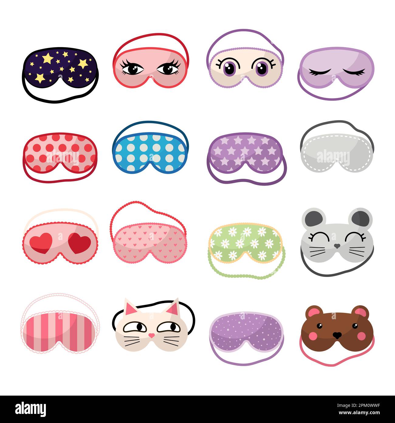 Different sleeping mask designs vector illustrations set Stock Vector