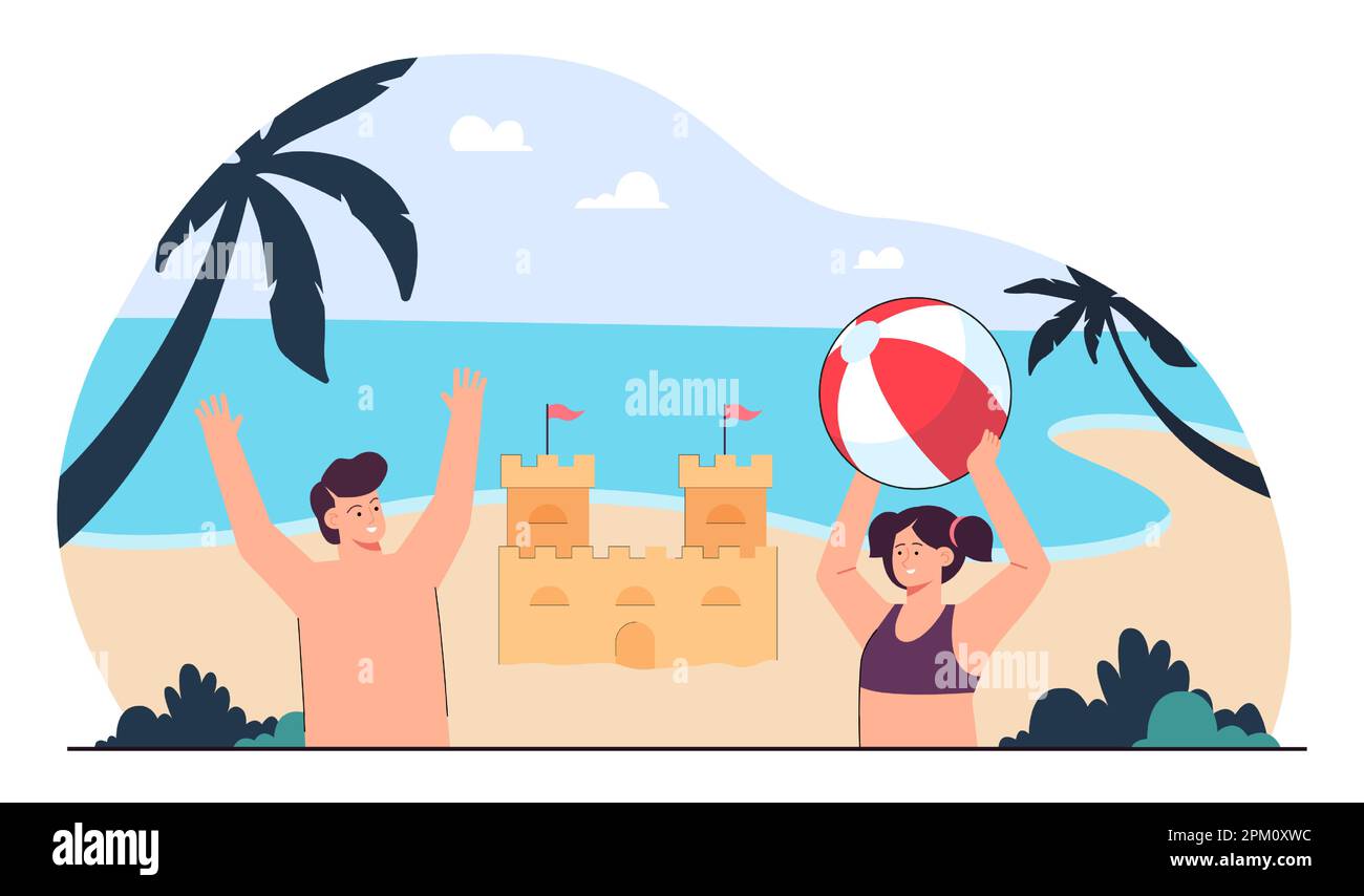 Brother and sister playing ball game on beach Stock Vector Image & Art Alamy