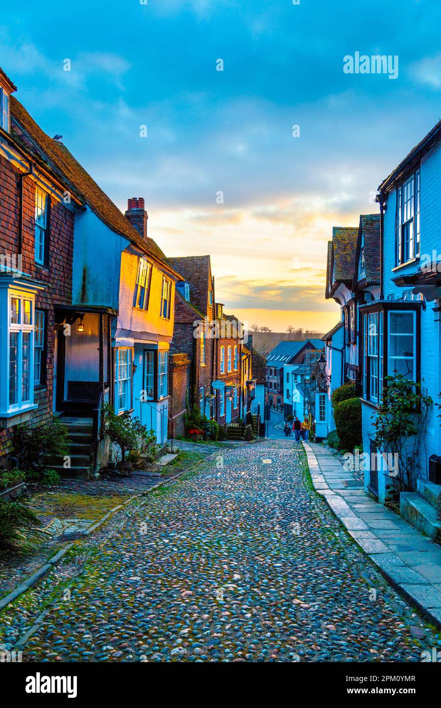 Charming cobblestone Mermaid Street with medieval houses, Rye, East Sussex, England, UK Stock Photo