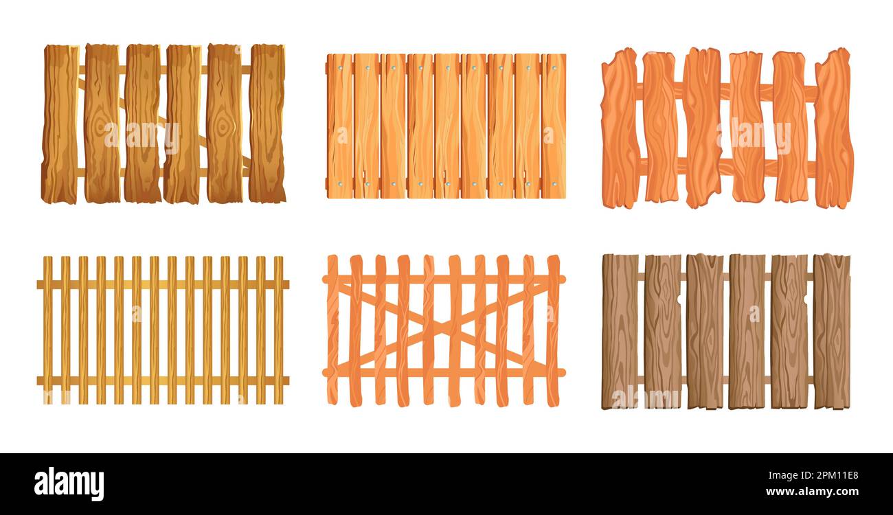 Brown wooden fences of various shape cartoon vector illustration Stock Vector