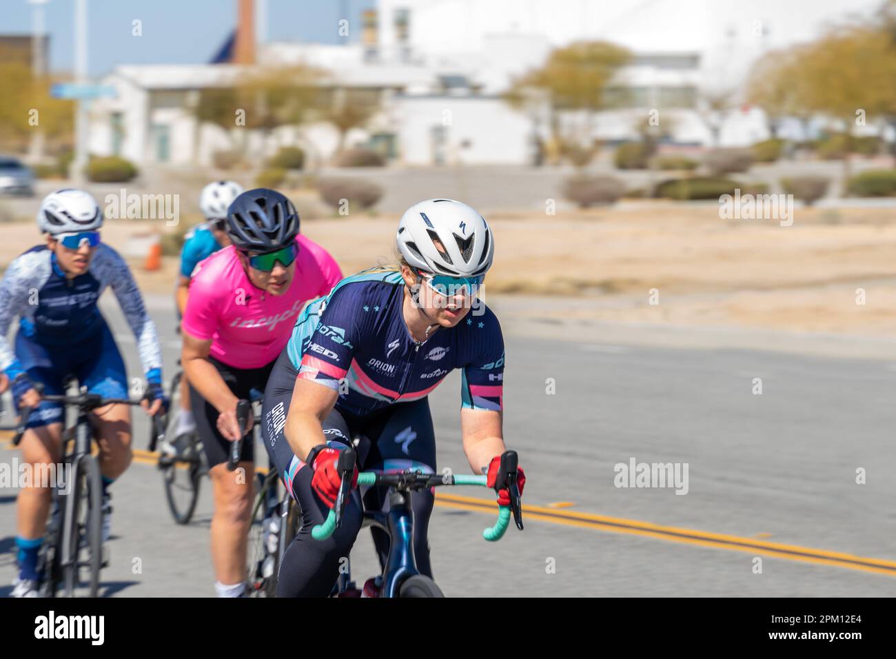 Victorville, CA, USA – March 25, 2023: Women's road cycling race in the Majestic Cycling event at the Southern California Logistics Airport in Victorv Stock Photo