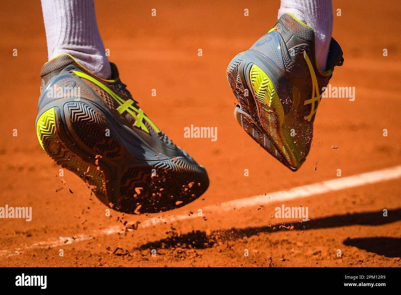 Detail of Asics shoes during the Rolex Monte-Carlo, ATP Masters 1000 tennis  event on April