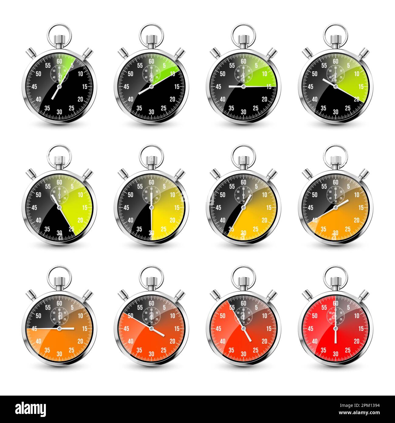 Realistic classic stopwatch. Shiny metal chronometer, time counter with