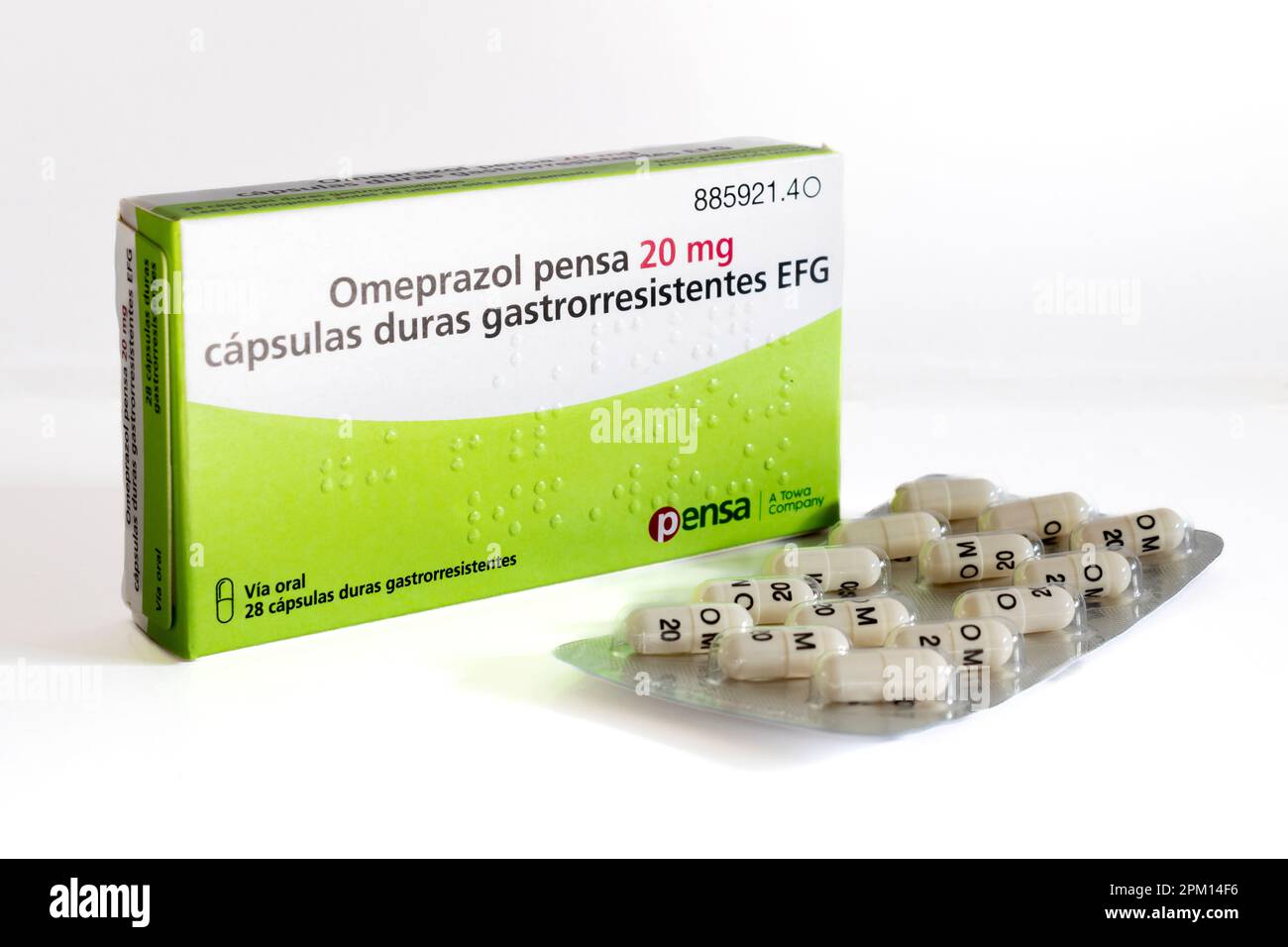 Omeprazol. medicine that reduces the amount of acid produced by the stomach Stock Photo