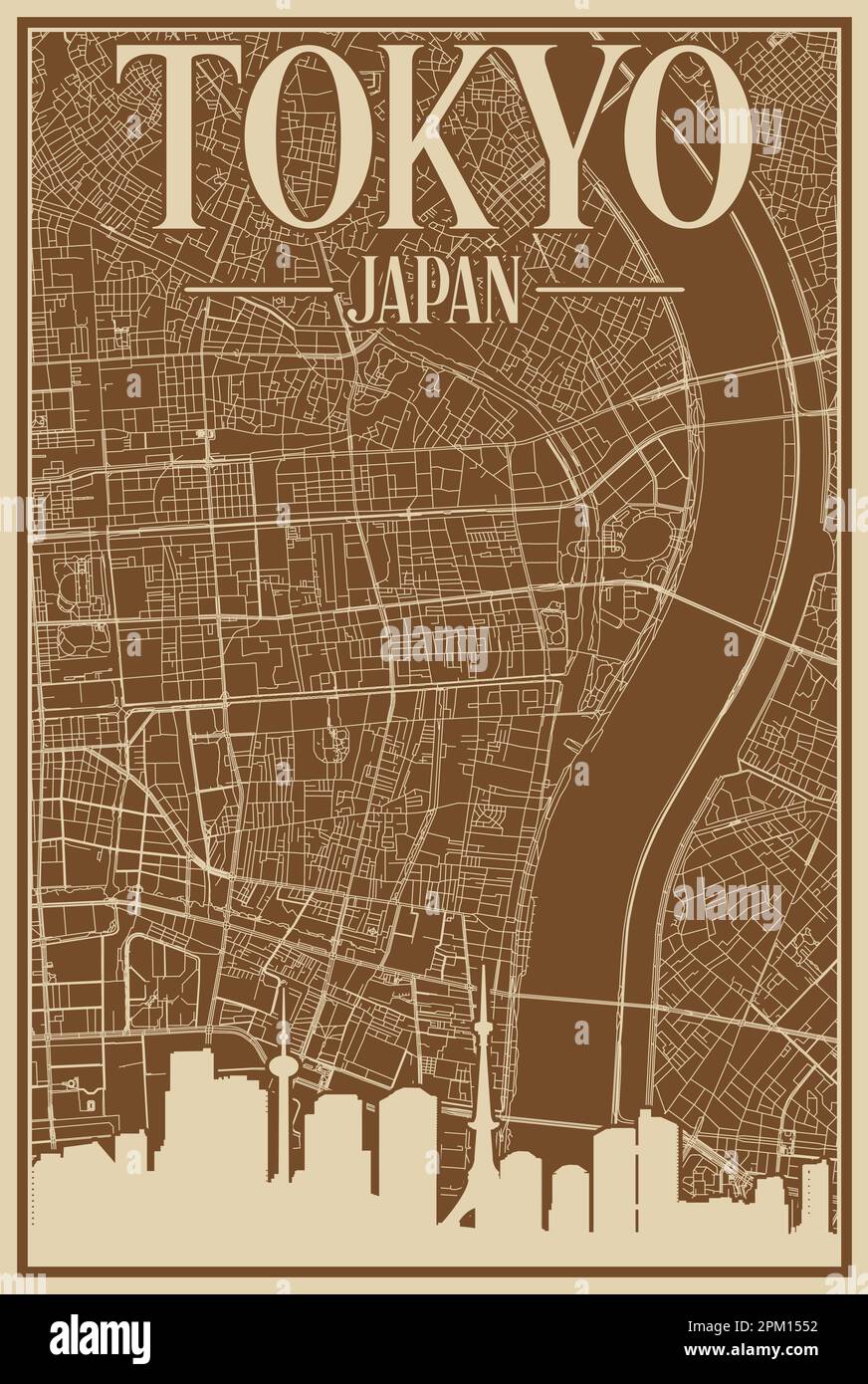 Road network poster of the downtown TOKYO, JAPAN Stock Vector