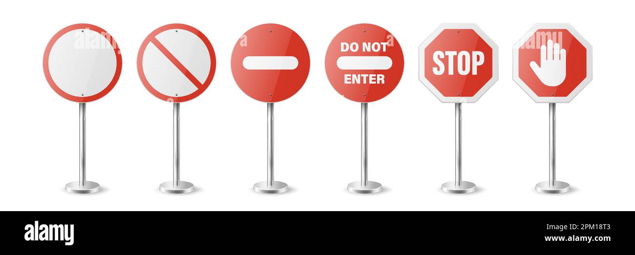 Stop. Vector White and Red Round Glossy Prohibition Stop Sign Icon Set ...