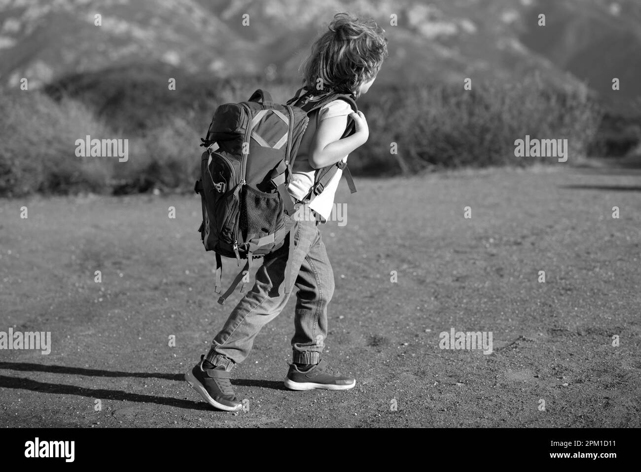 Backpacker hiker trekker mountains Black and White Stock Photos ...