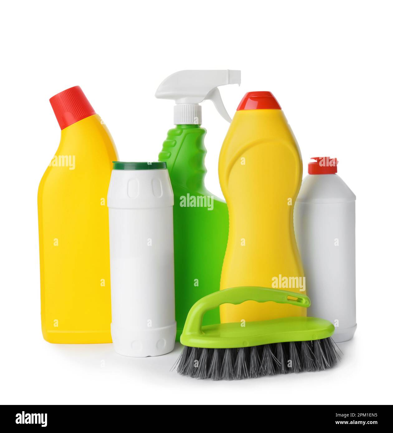 Set of different cleaning supplies on white background Stock Photo Alamy